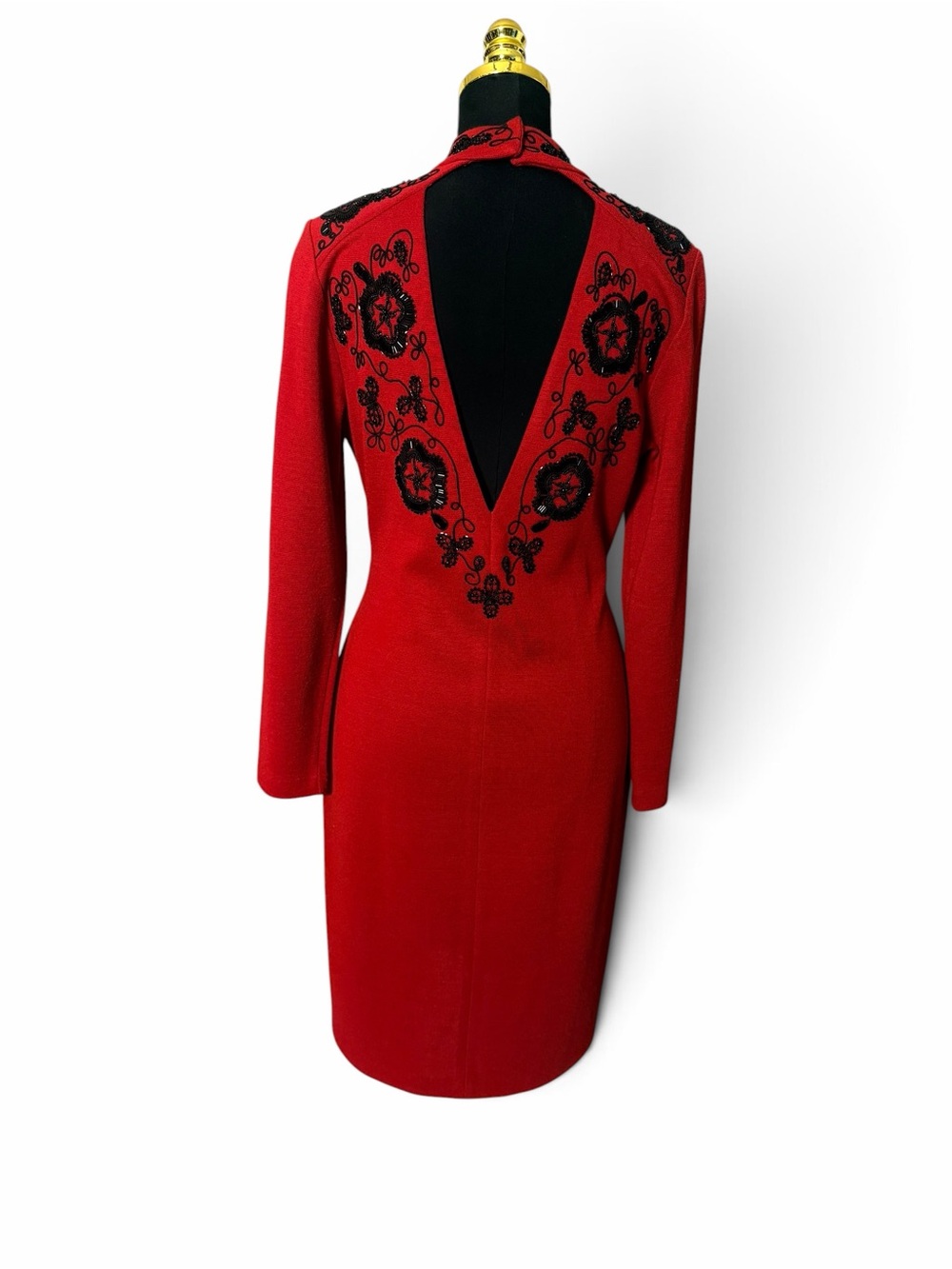 Casual Corner Red Wool Blend Embellished Open Back Midi Dress Size M